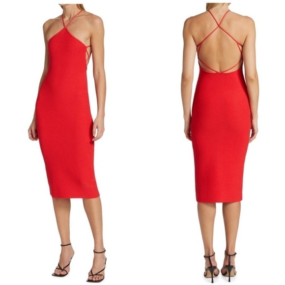 The Sei Strappy Knit Halter Midi Dress Red NWT - Picture 1 of 7